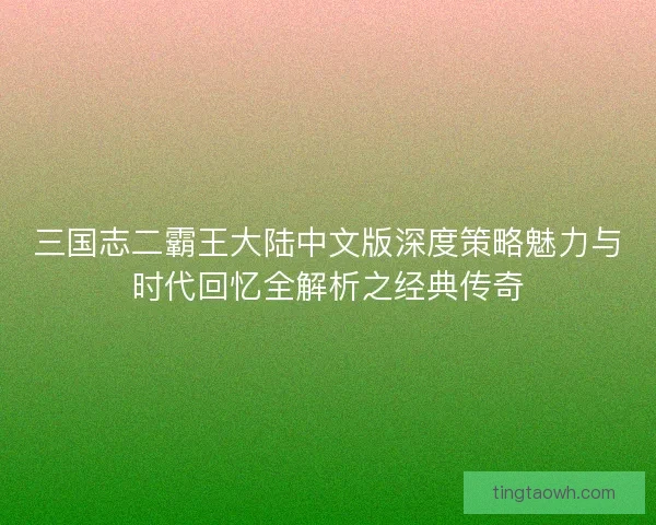 三国志二霸王大陆中文版深度策略魅力与时代回忆全解析之经典传奇